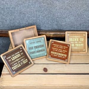 Vintage Western Ceramic Tile & Wood Coasters